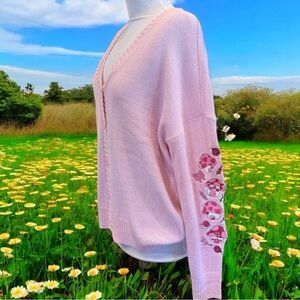 Sweet Society Pink Embroidered Mushroom Cardigan Hot Topic Butterfly Womens Sz S